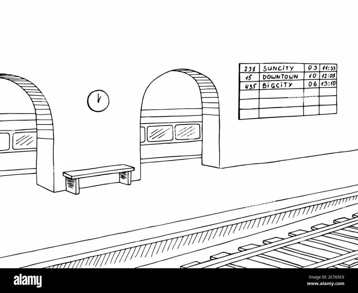 Coloring page serene train station