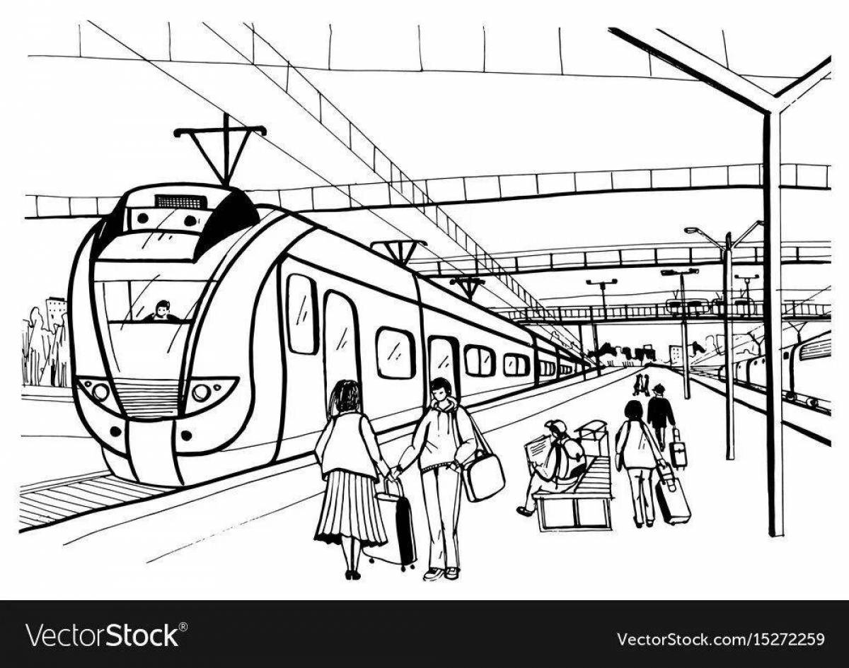 Attractive train station coloring book