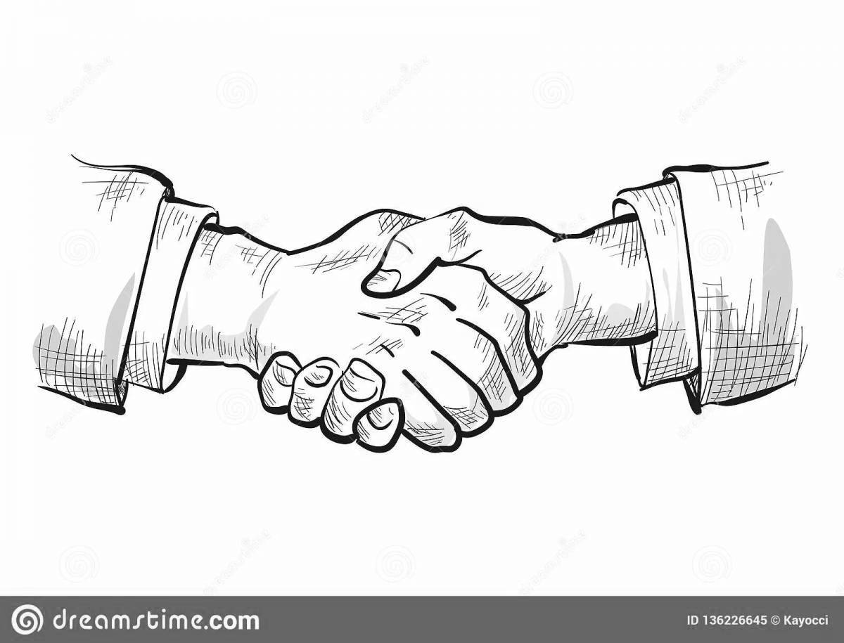 Exciting handshake coloring page