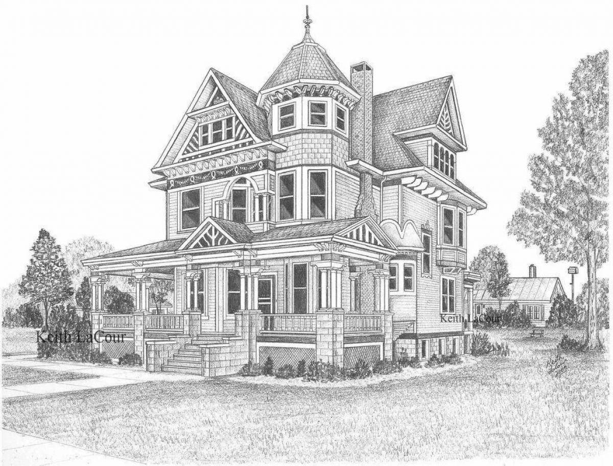 Amazing cottage coloring page