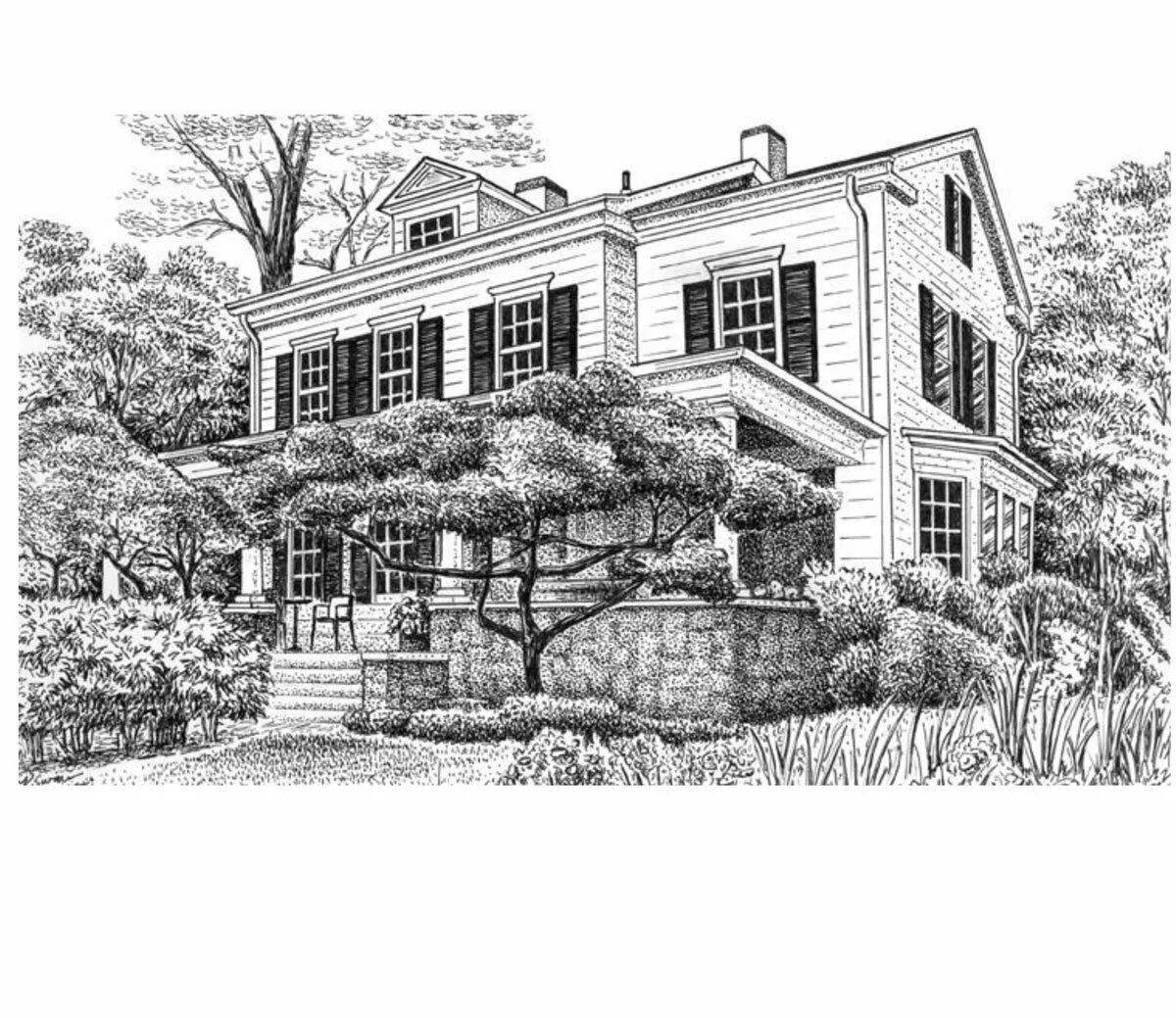 Coloring page cheerful cottage