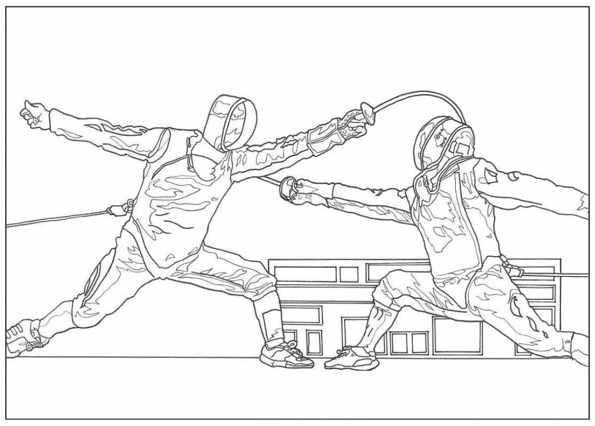 Colorful fencing coloring page