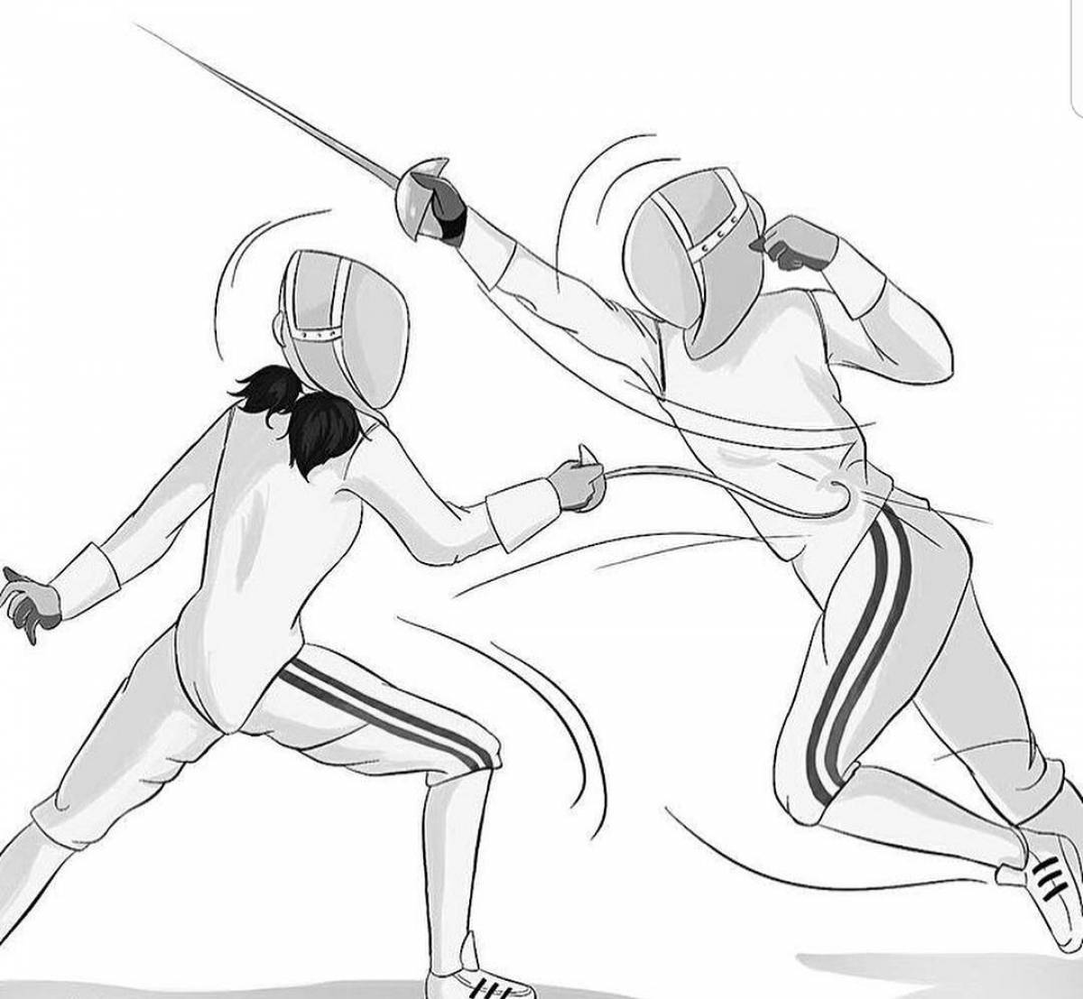 Coloring page dramatic fencing
