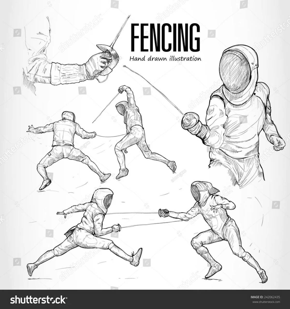 Intriguing fencing coloring page