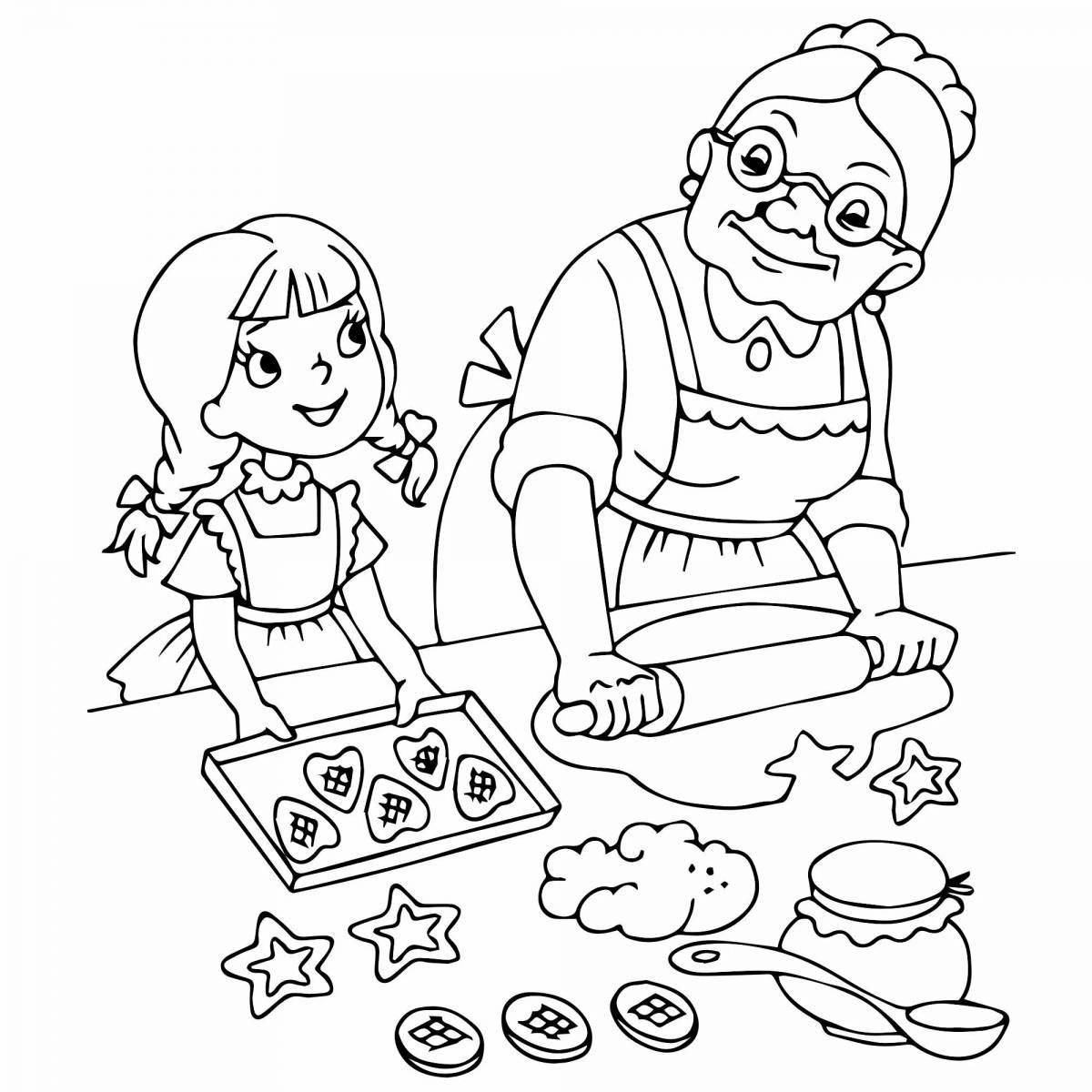 Colorful granddaughter coloring page