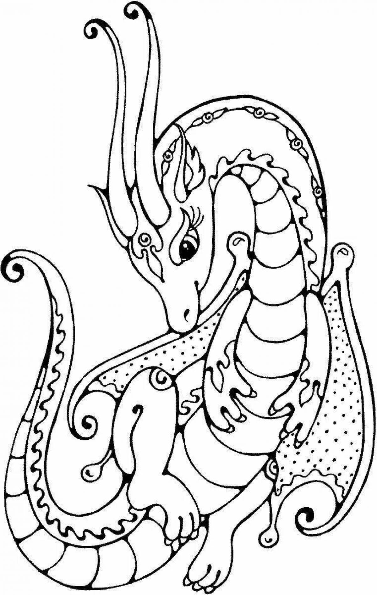 Luxury coloring drawing of a dragon