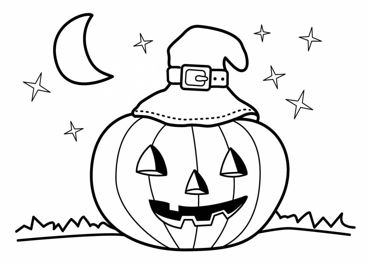 Photo Spooky Halloween Pumpkin Coloring Page