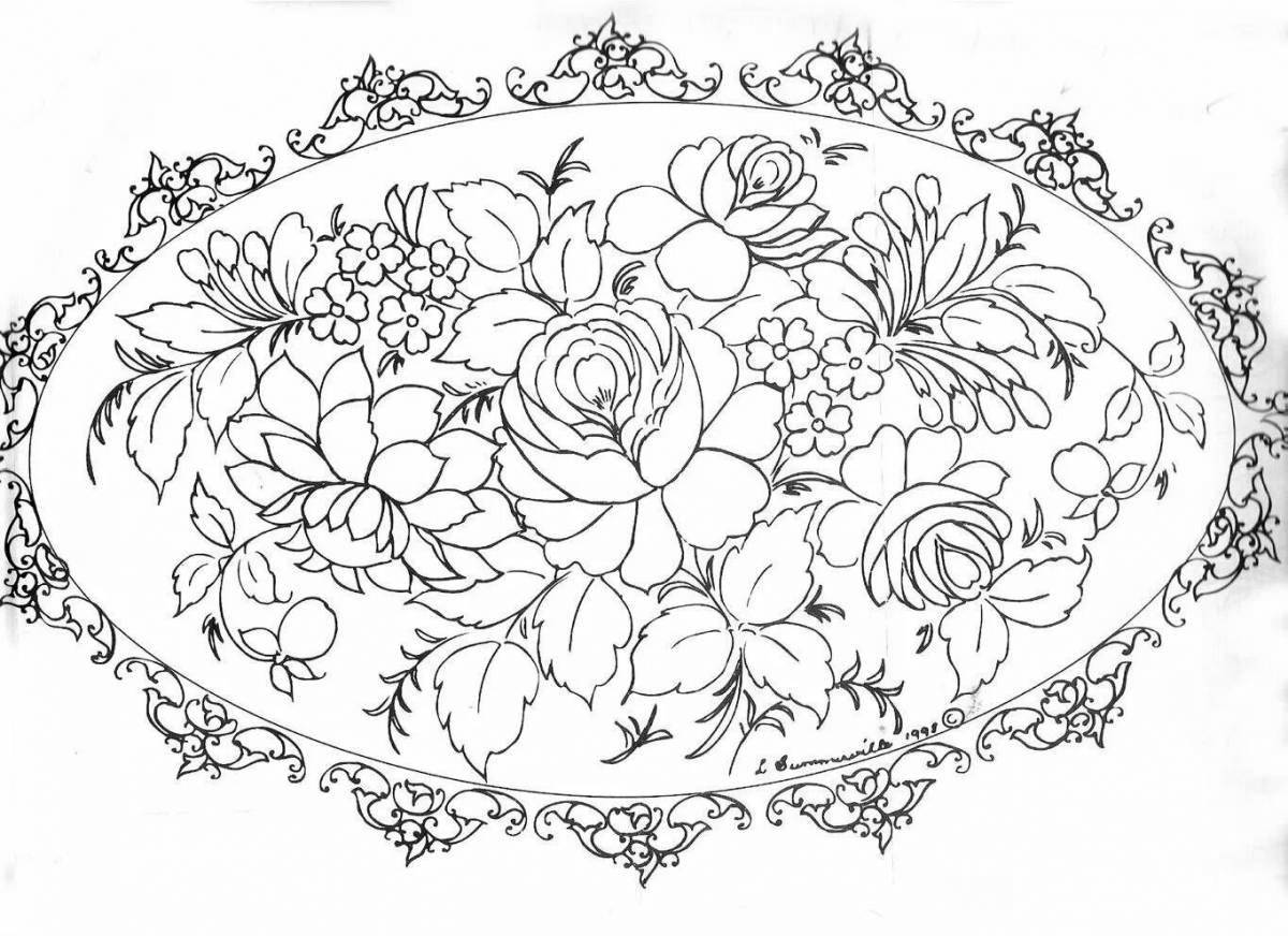Coloring book magnificent Zhostovo flowers