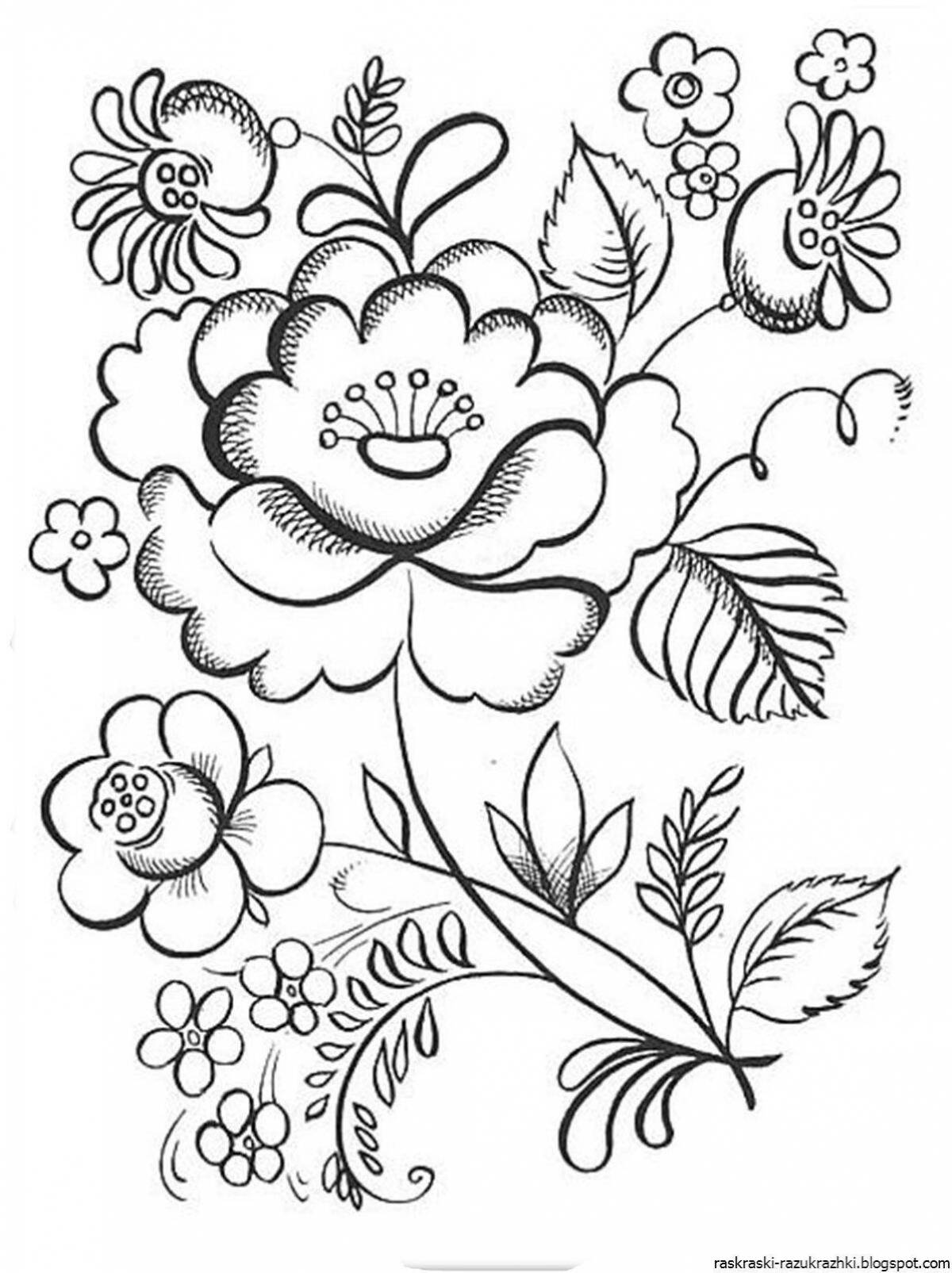 Coloring page charming Zhostovo flowers