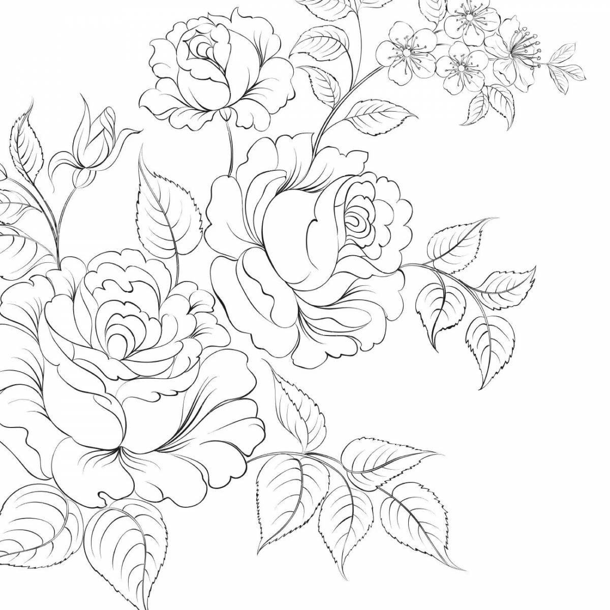 Bright flowers Zhostovo coloring book