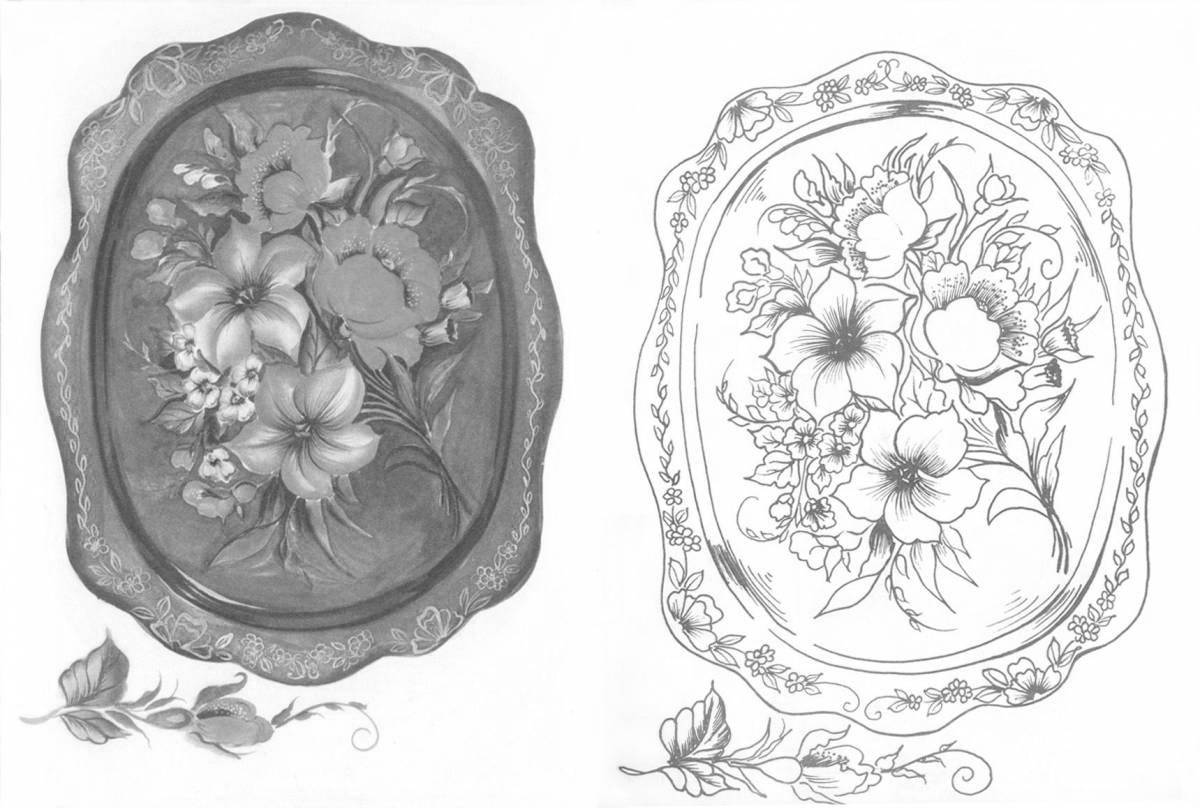 Photo Coloring book exotic flowers Zhostovo