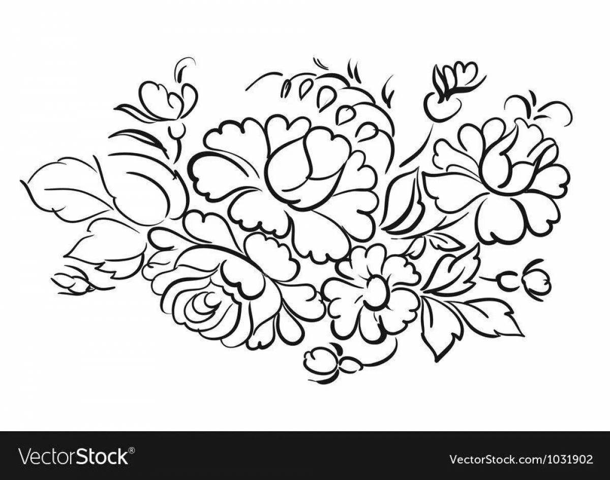 Coloring book fabulous Zhostovo flowers