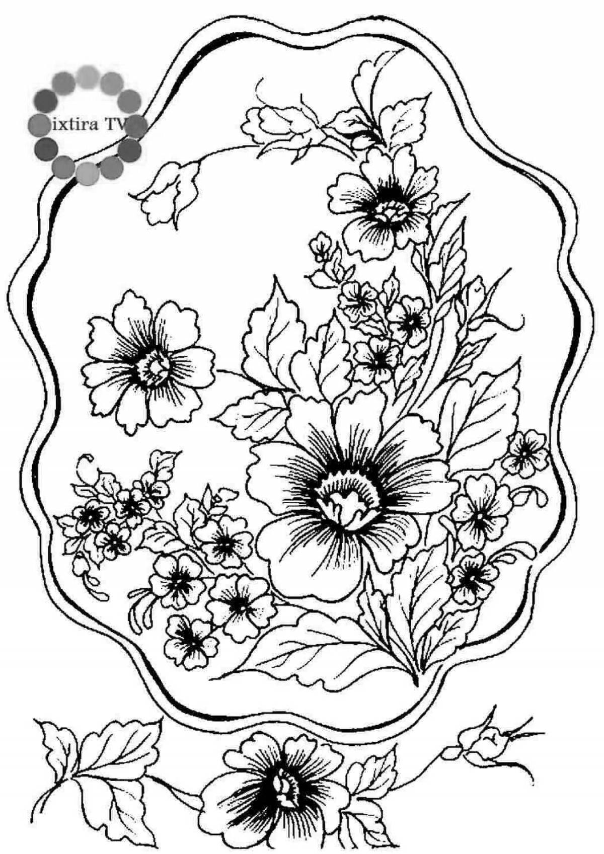 Coloring book blissful Zhhostovo flowers