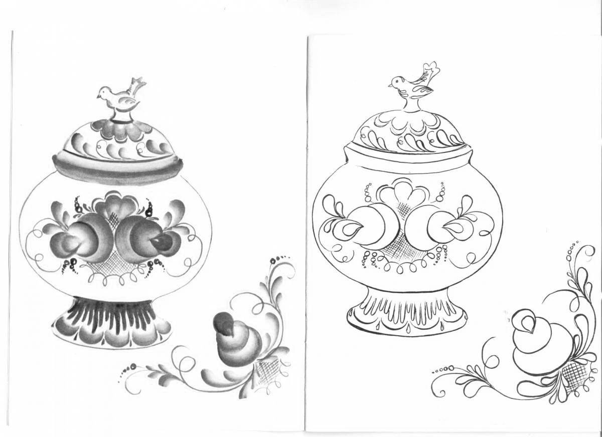 Gzhel charming teapot coloring page