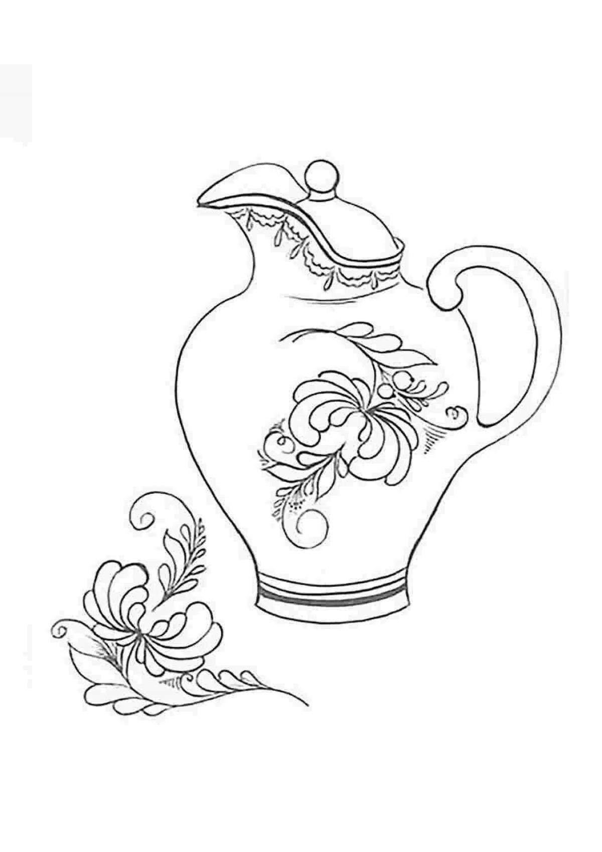Coloring exquisite Gzhel teapot