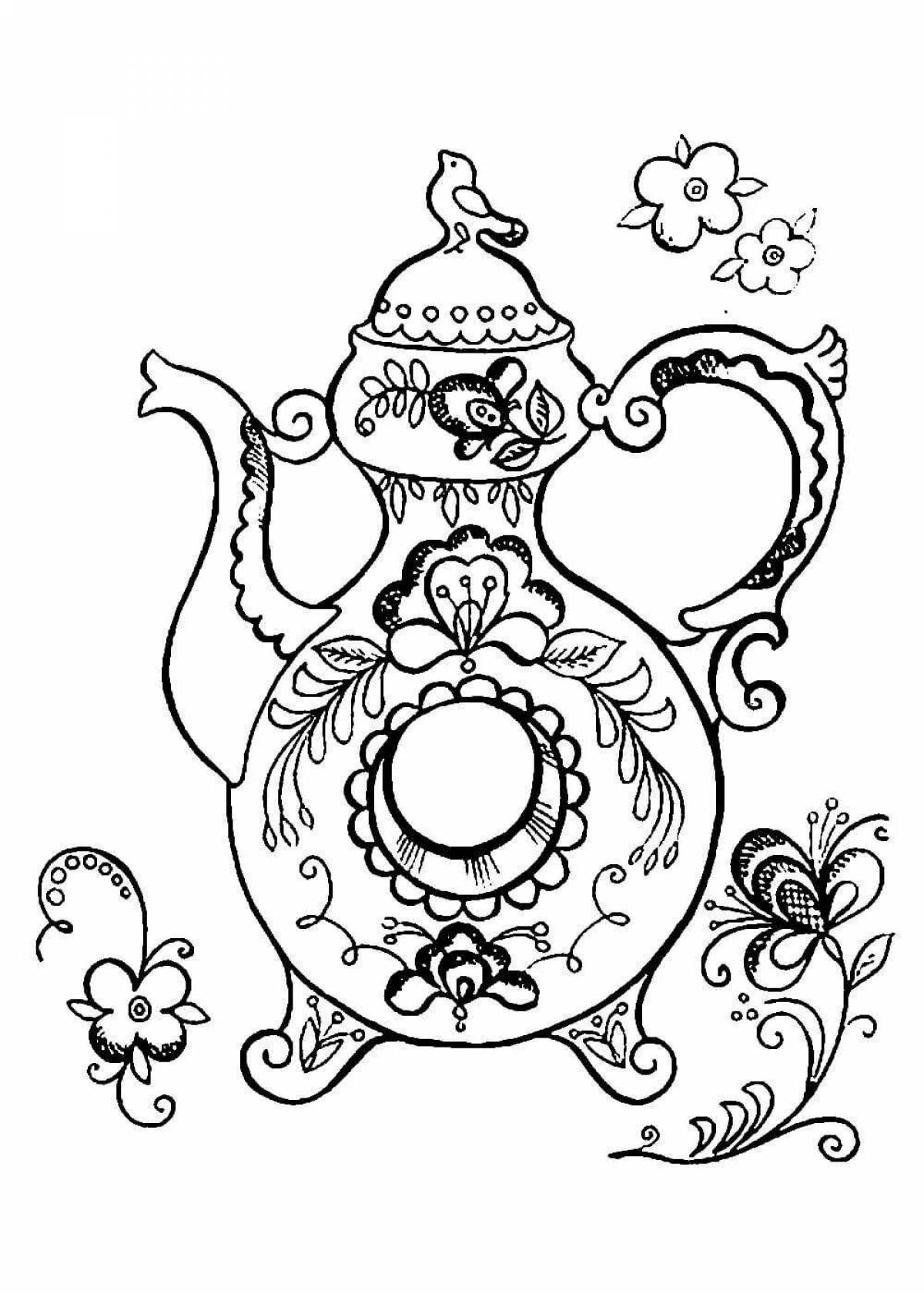 Attractive teapot gzhel coloring