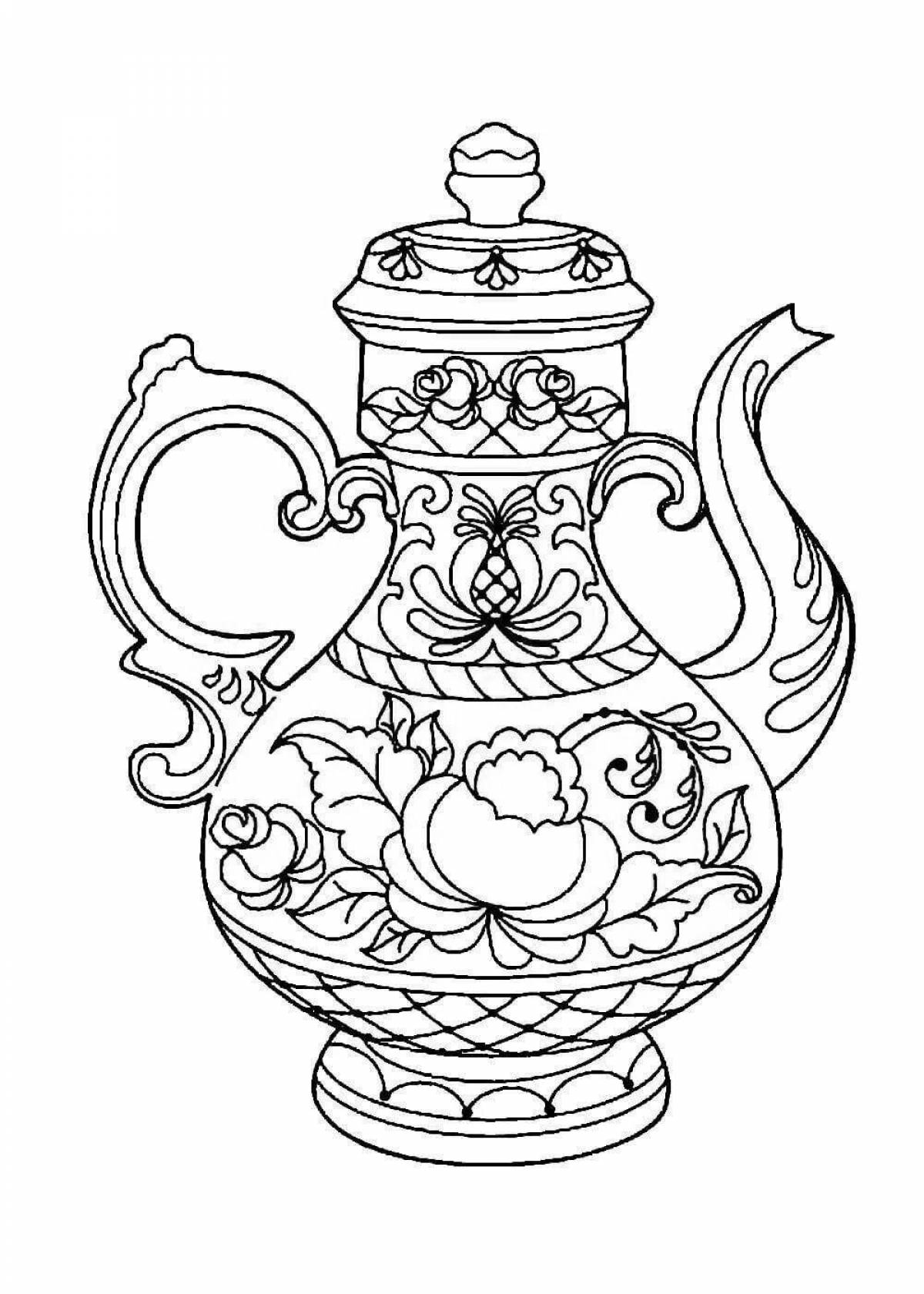 Beautiful teapot gzhel coloring