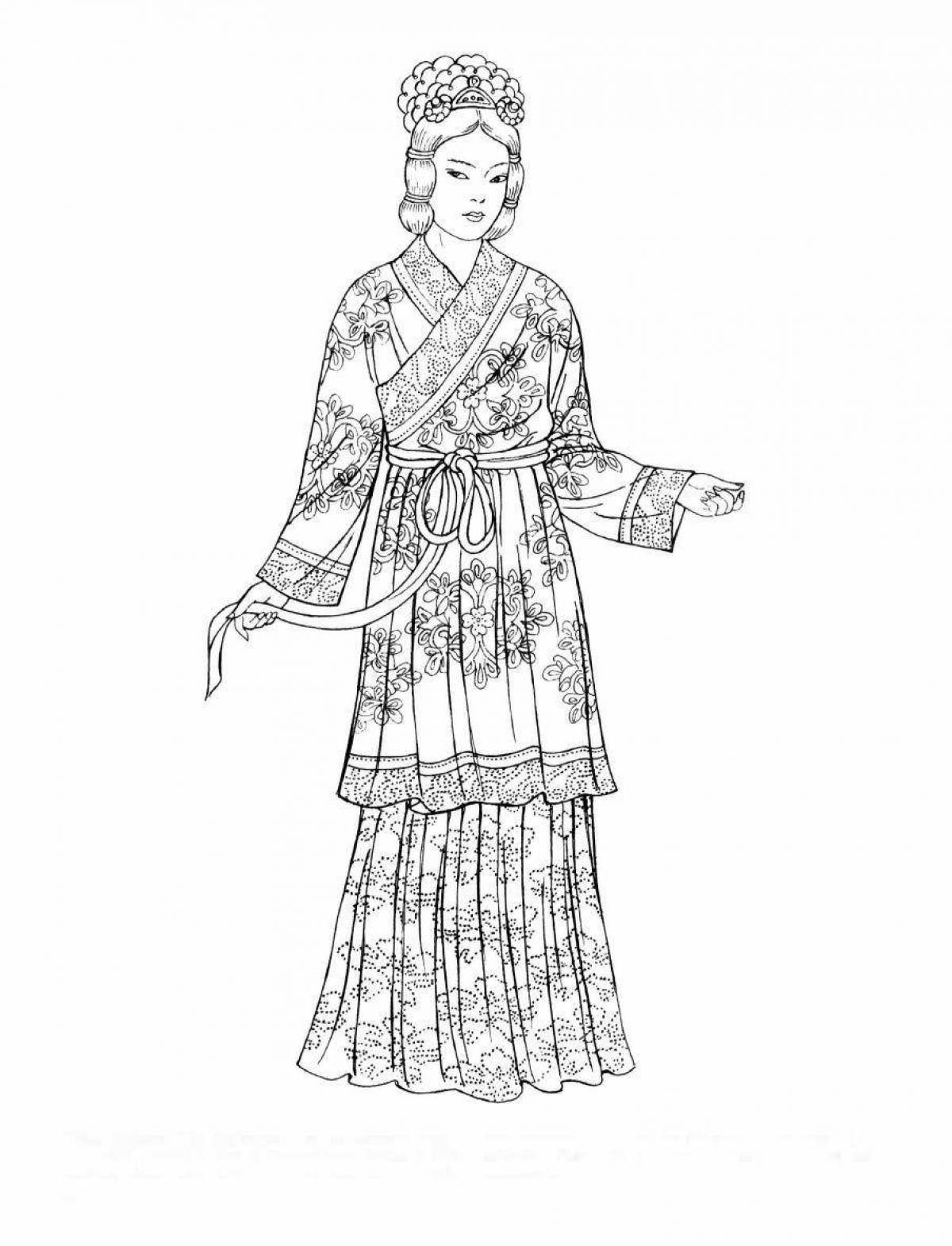 Coloring book of bright Chinese costume