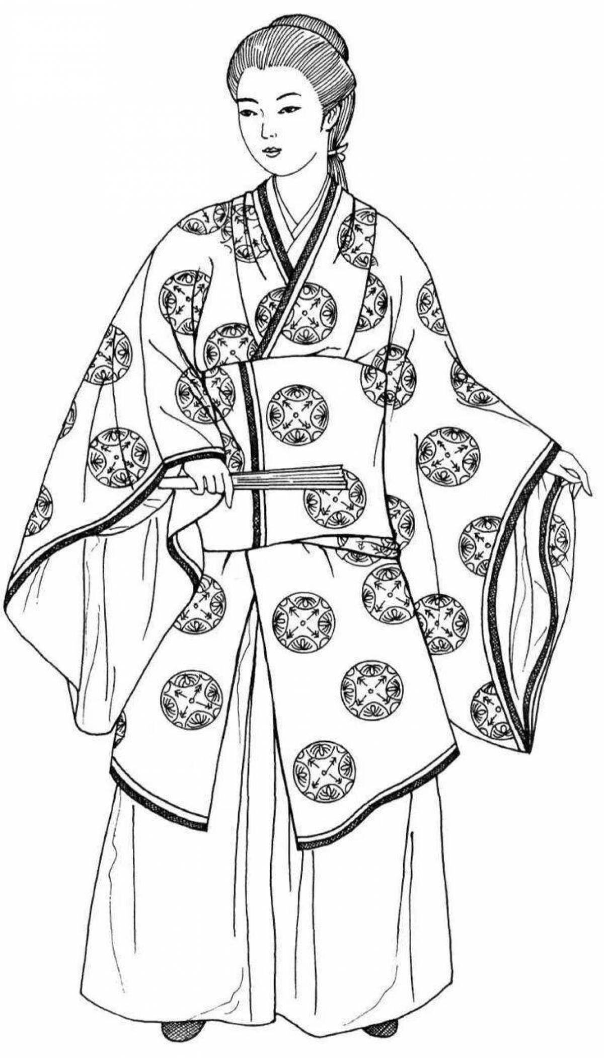 Coloring page with colorful Chinese costume