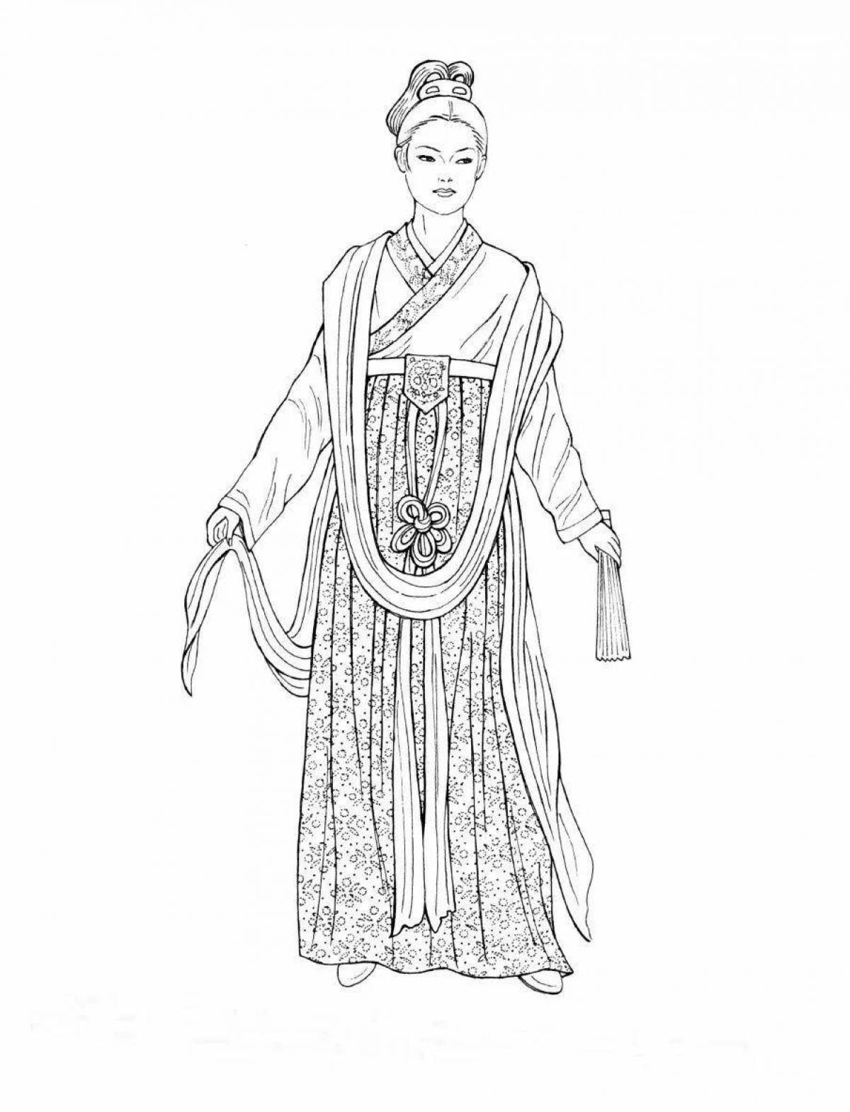 Playful Chinese costume coloring