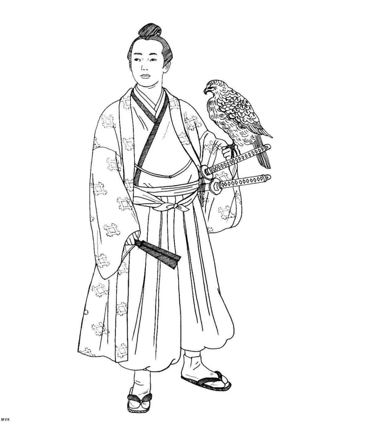 Анимированная страница раскраски китайского костюма