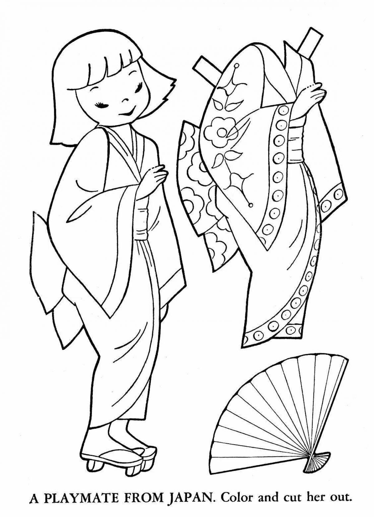 Fancy Chinese costume coloring page