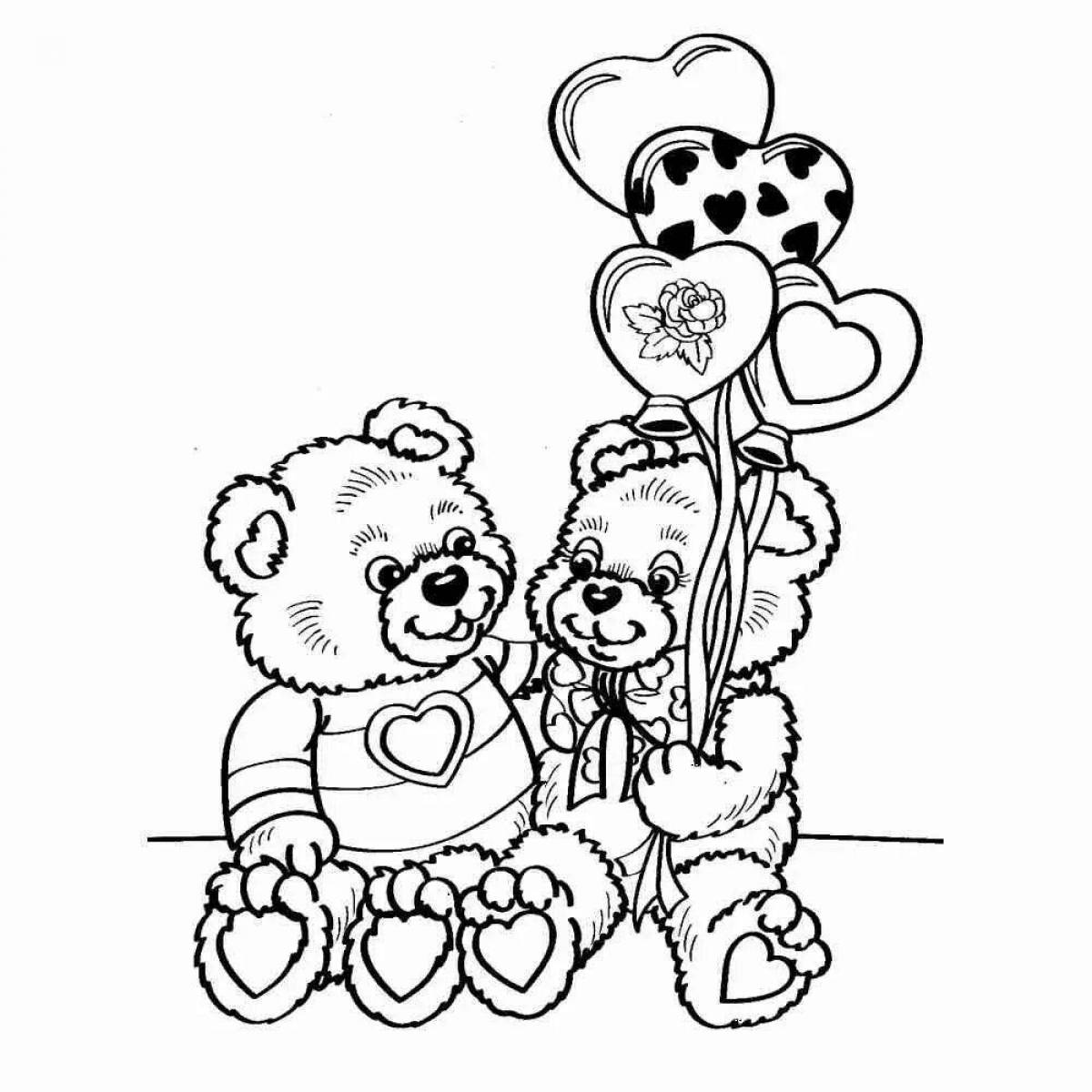 Coloring book fluffy teddy bear