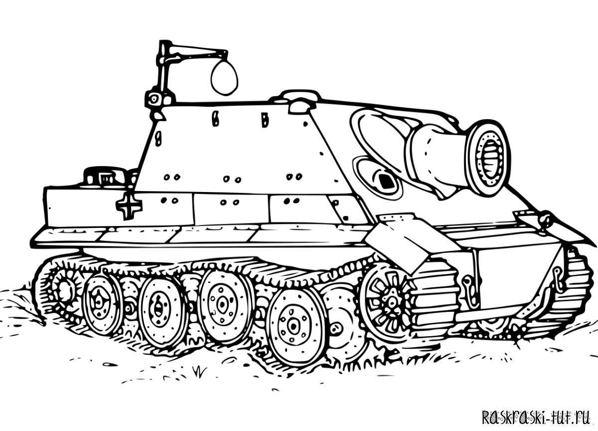 Detailed tank coloring page