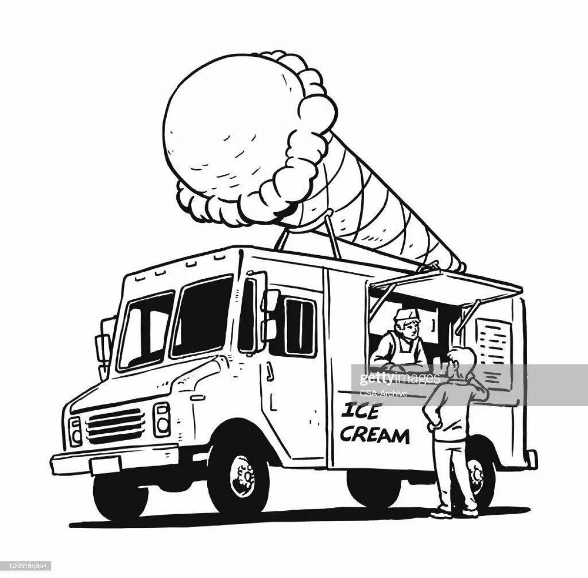 Раскраска праздничный фургон с мороженым