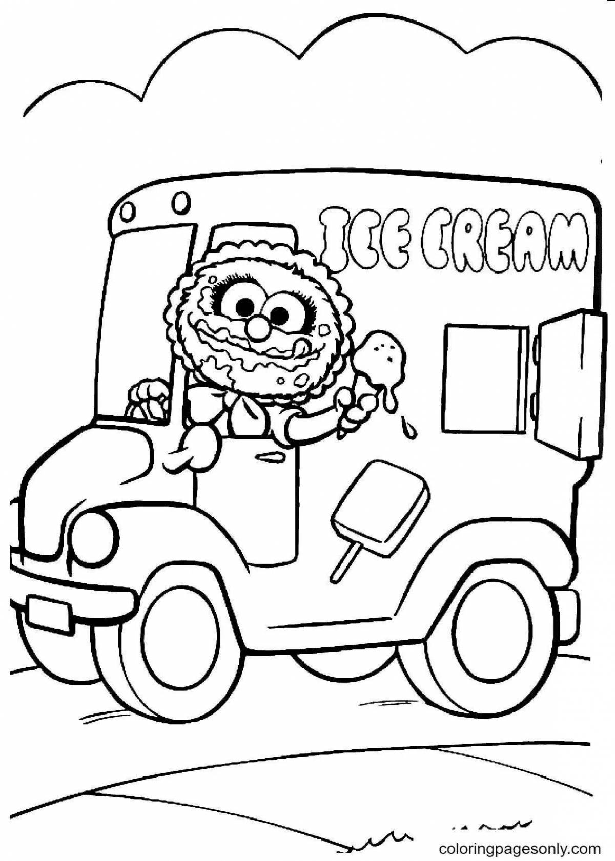 Раскраска фургон для мороженого с цветными брызгами