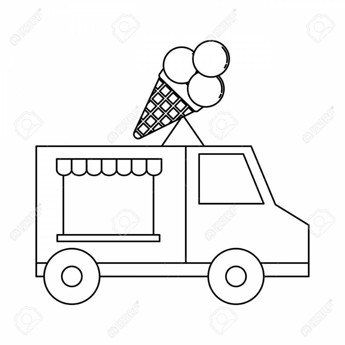 Colored explosive ice cream truck coloring page