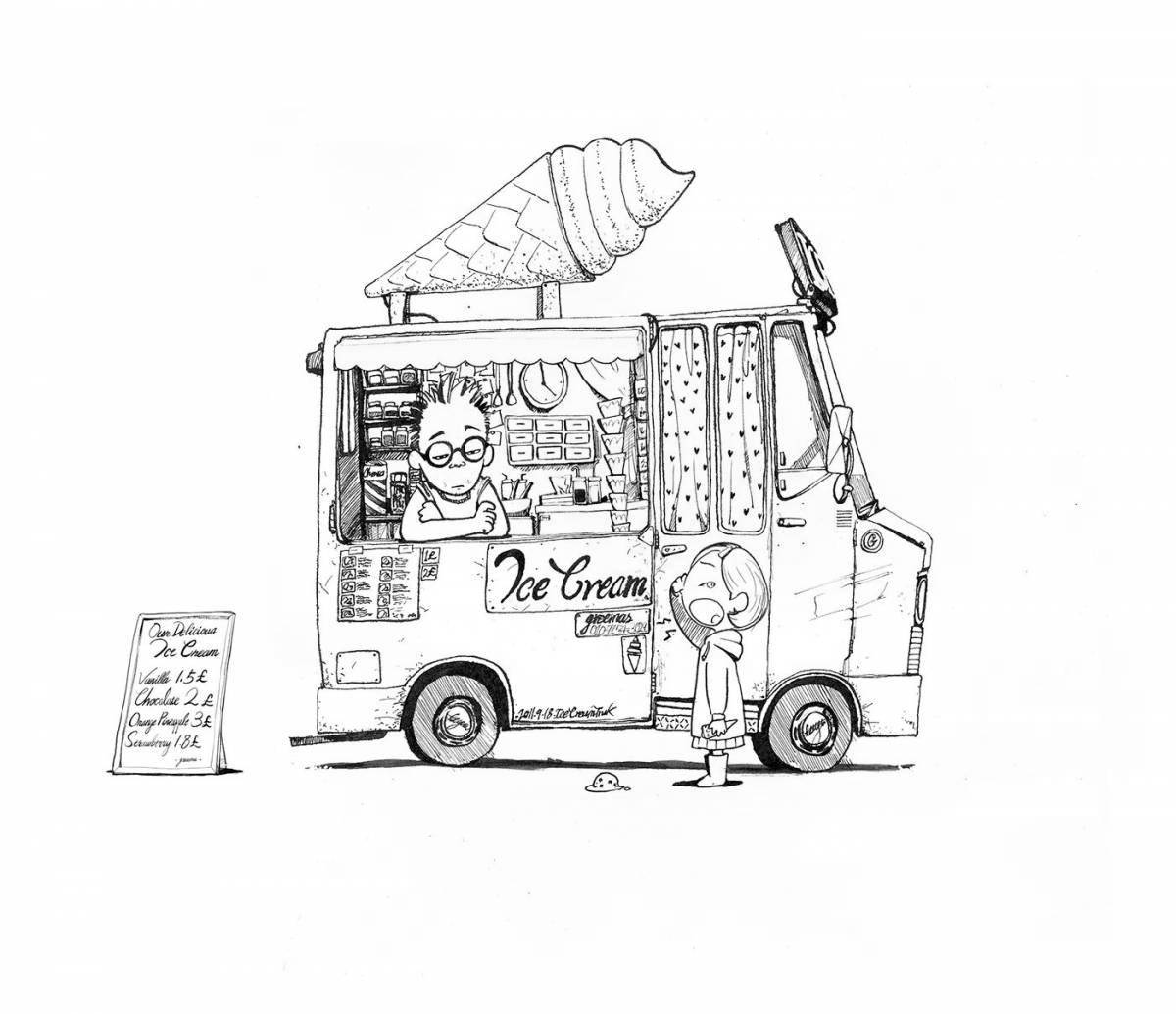 Coloured ice cream van coloring page