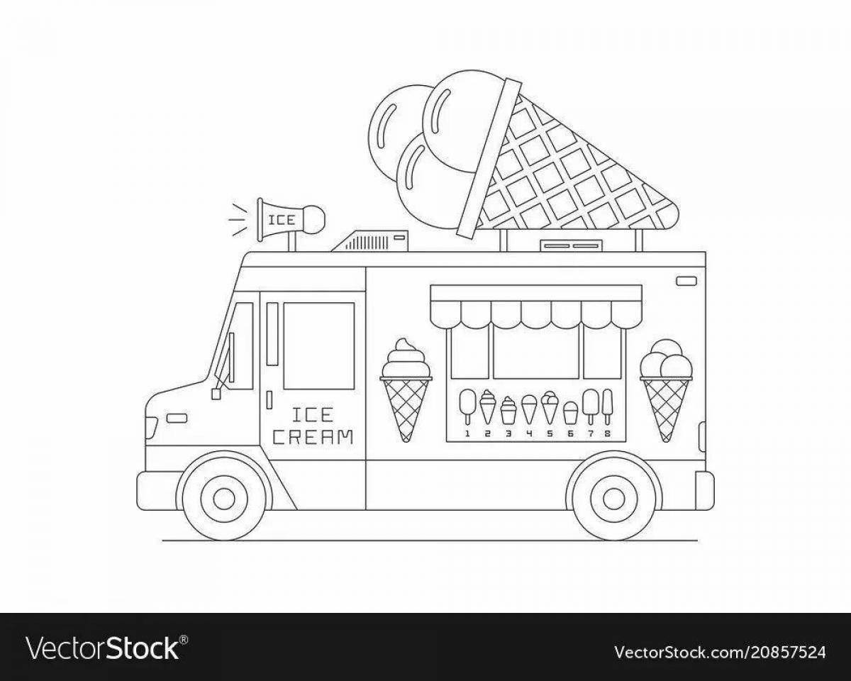 Цветной фургон с мороженым раскраска