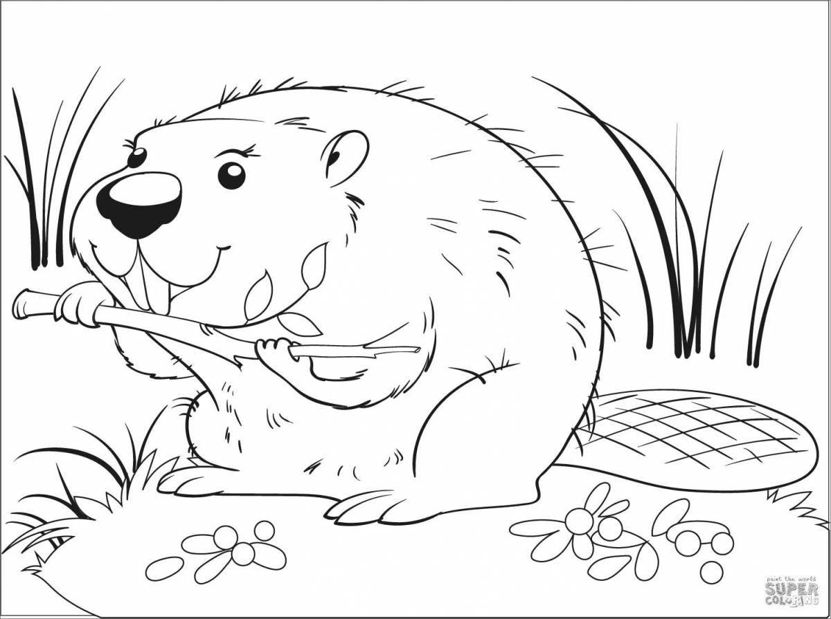 River beaver shiny coloring book