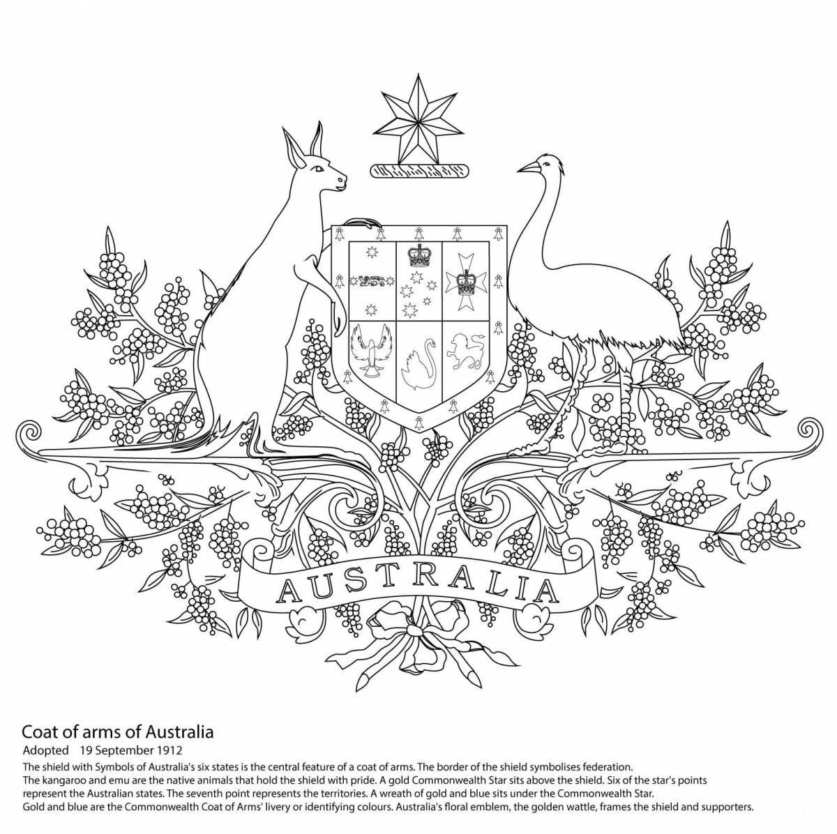 Australian coat of arms coloring page in bright colors