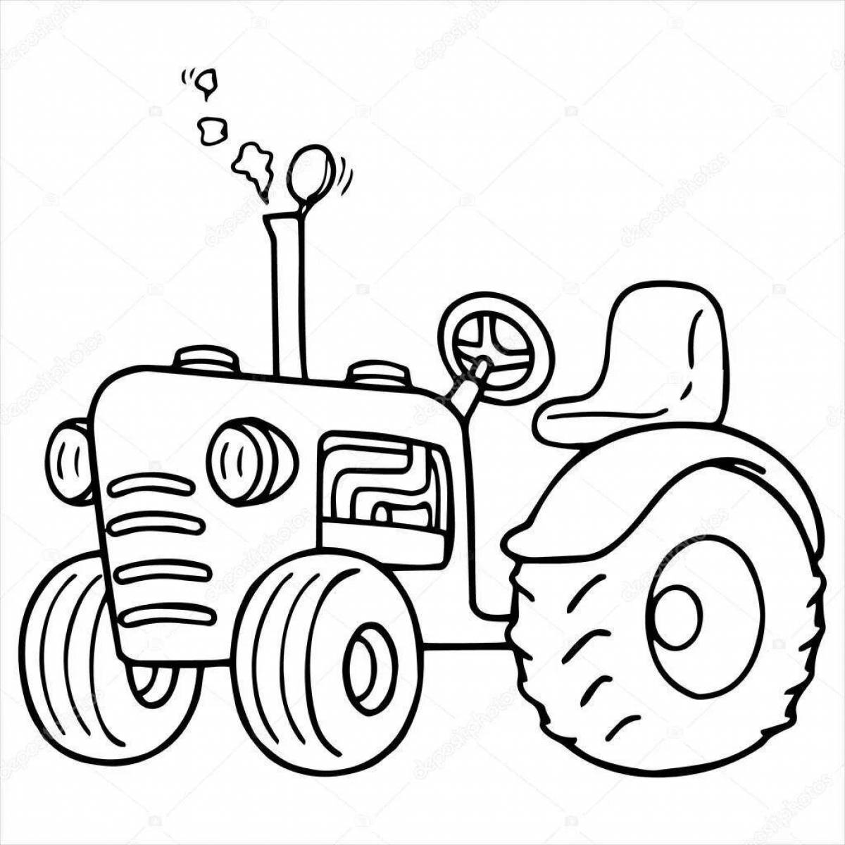 Очаровательный мультяшный трактор-раскраска