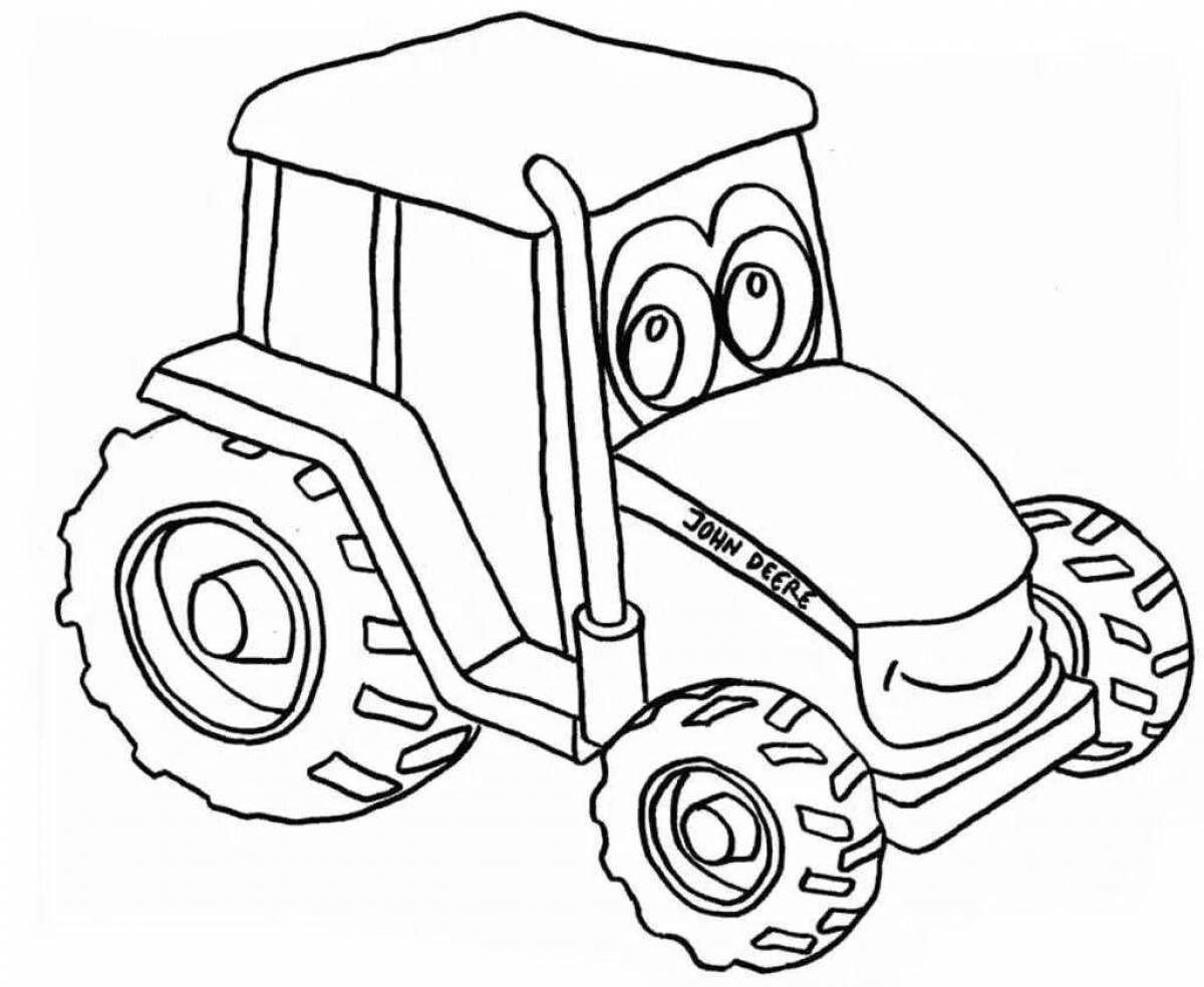 Забавный мультяшный трактор-раскраска