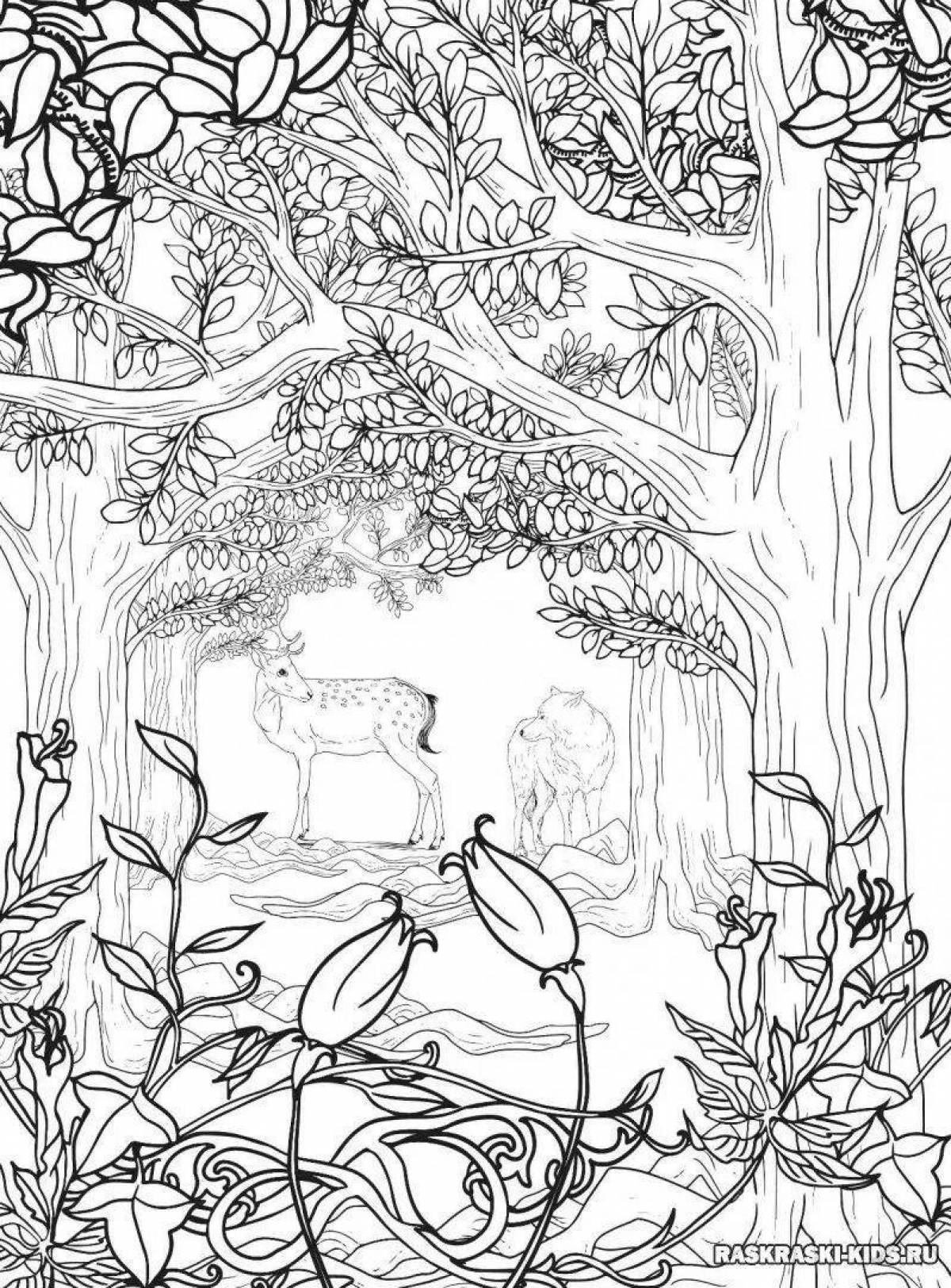 Фото Сияющая раскраска сказочный лес