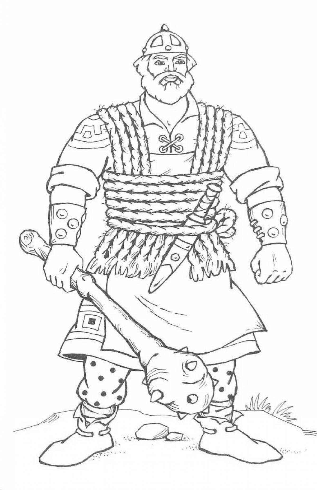 Coloring page magnificent Russian warrior
