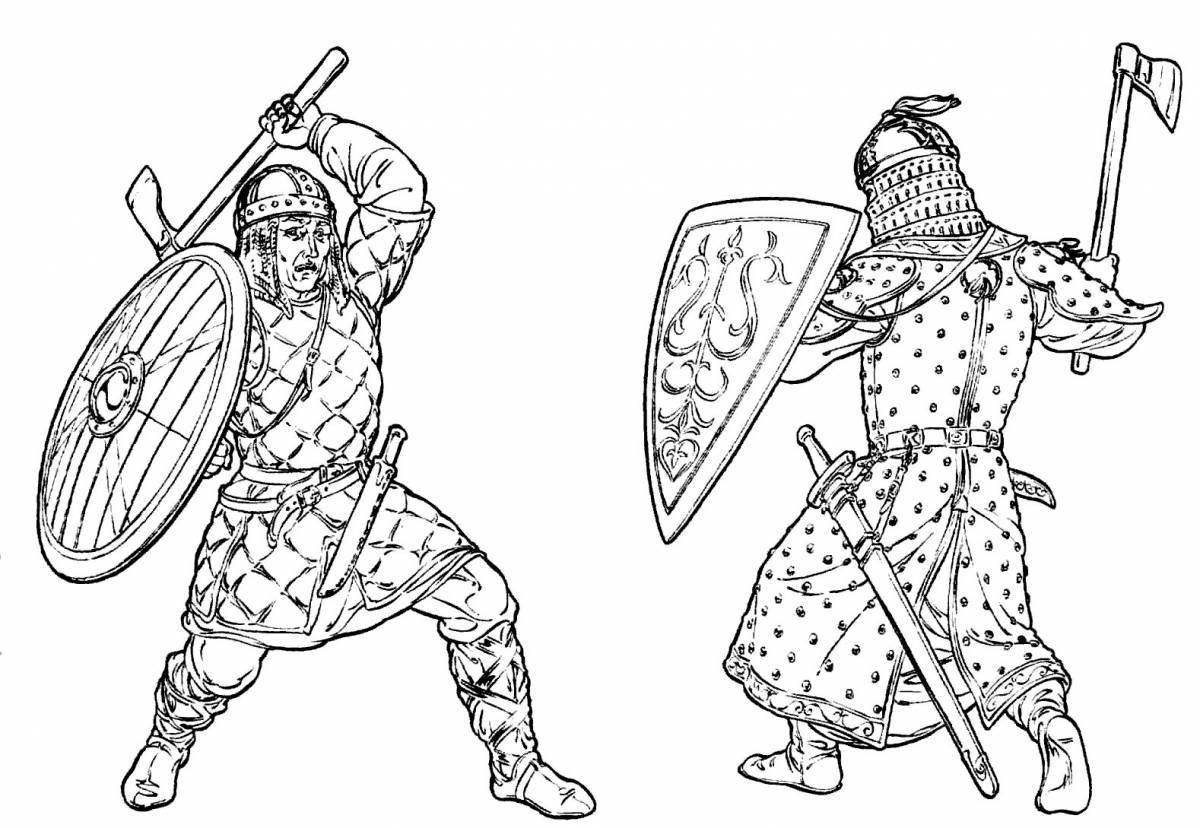 Coloring book brave Russian warrior