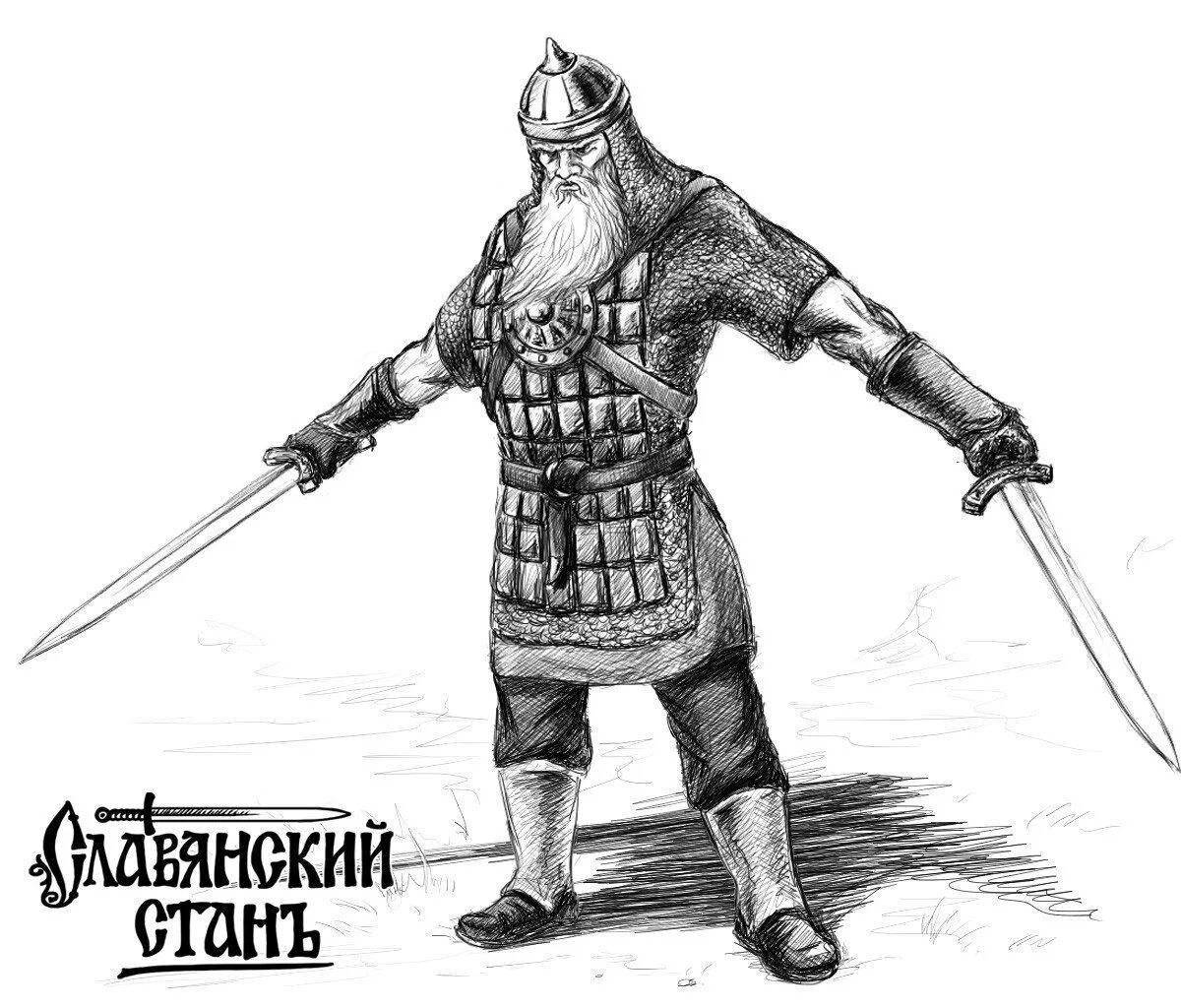 Раскраска мужественный русский воин