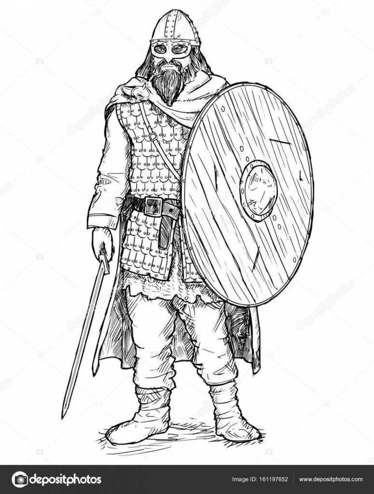 Coloring page determined Russian warrior