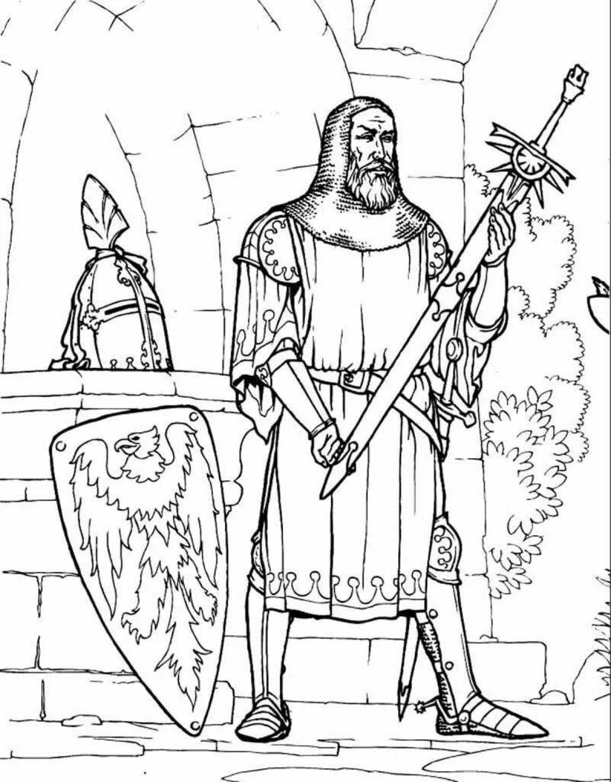 Coloring page elegant russian warrior