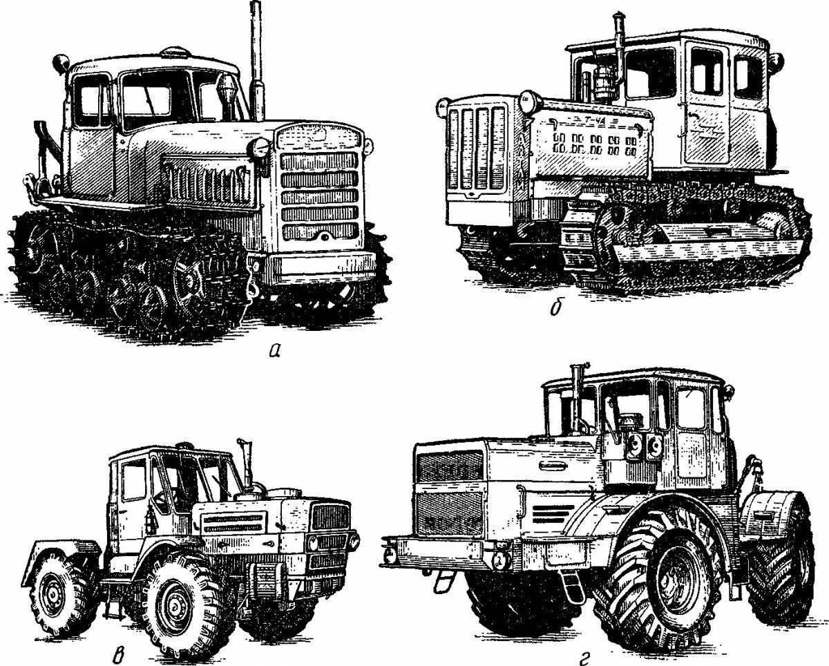 Яркая страница раскраски трактор кировец