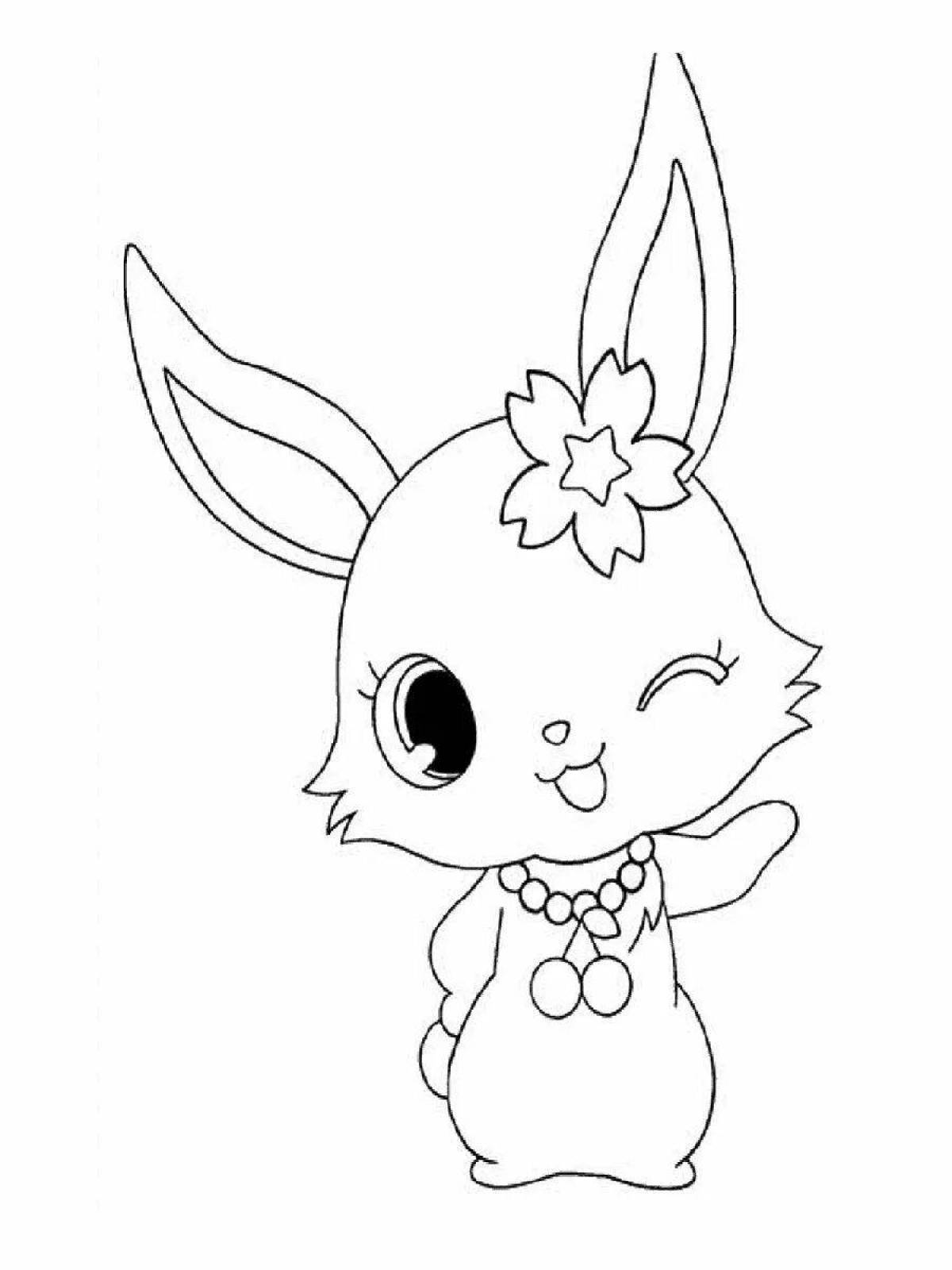 Игривая страница раскраски маленького кролика