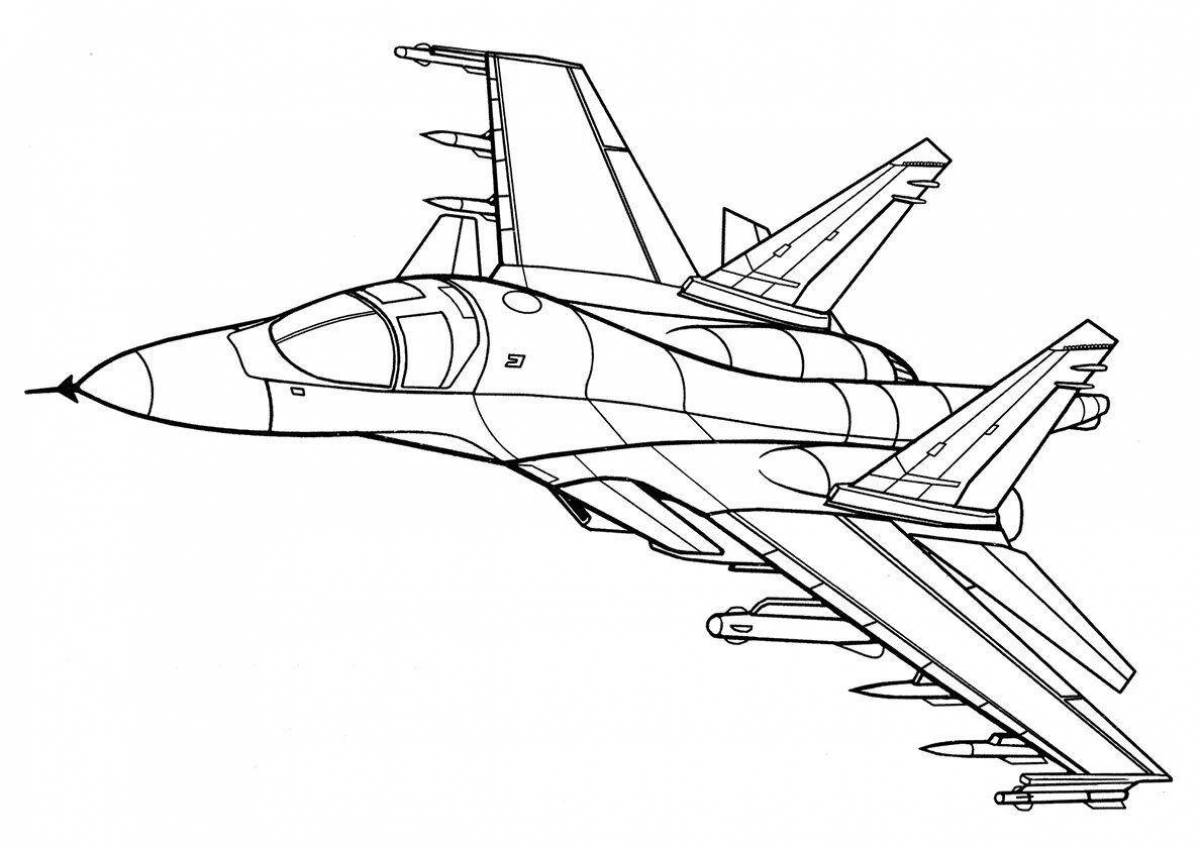 Coloring page energetic military fighter