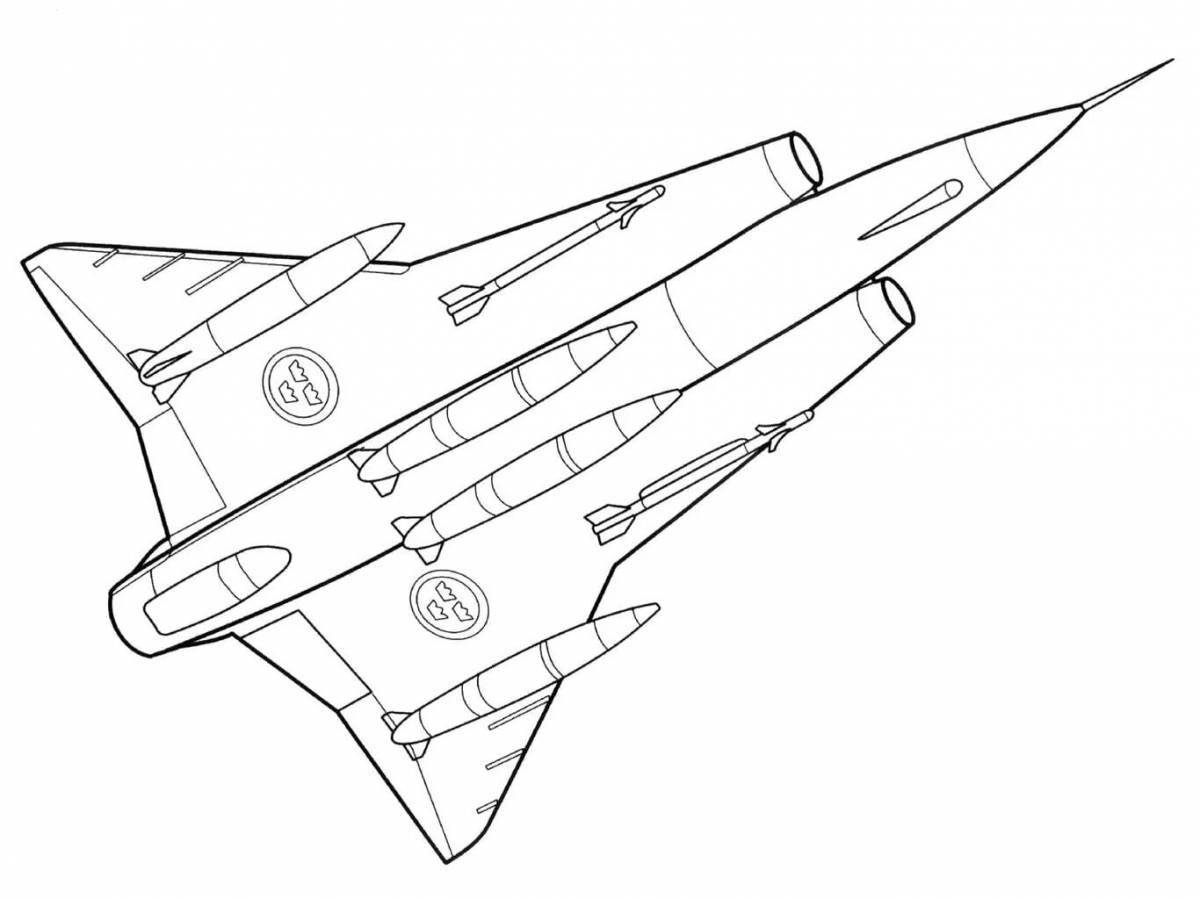 Coloring book shining military fighter
