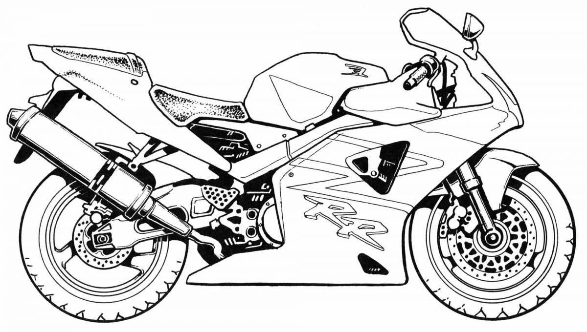 Красочная страница раскраски гоночного мотоцикла