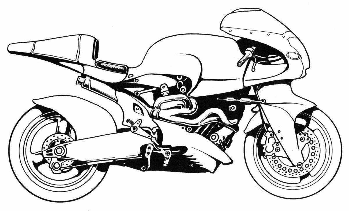 Coloring page of a bright racing motorcycle