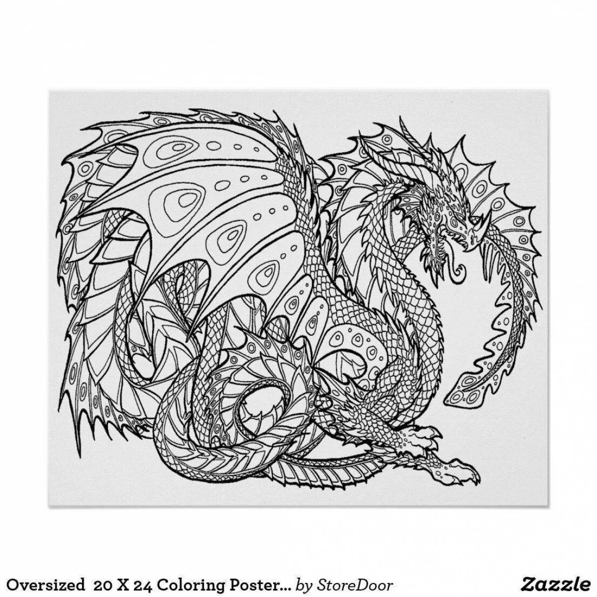 Раскраска мистический волшебный дракон